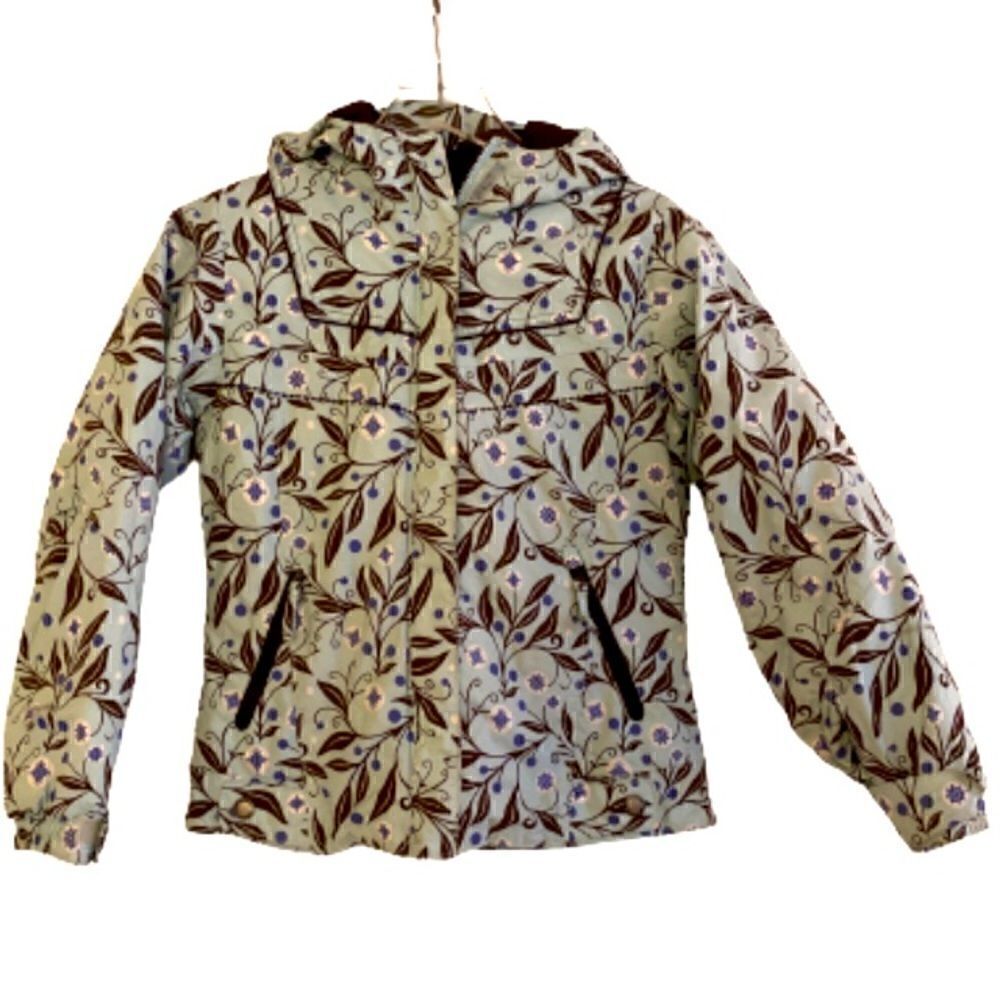 Columbia Girls Hooded Snow Cold Weather Jacket Aqua and Brown Size 10/12